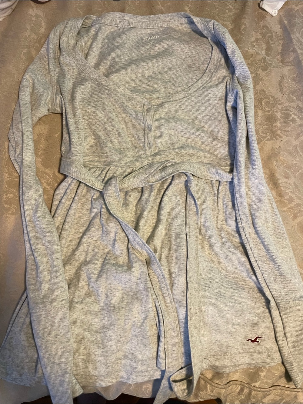 Hollister Light Heather Gray Long Sleeve Tie-Waist Sleep Dress